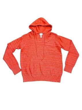 ST JOHN'S BAY Parachute Orange Pullover Hooded Knit Sweater Preppy Large NWT